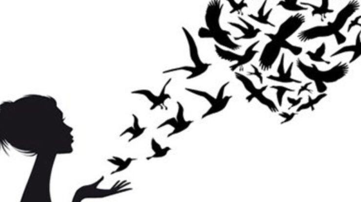 donna con uccelli