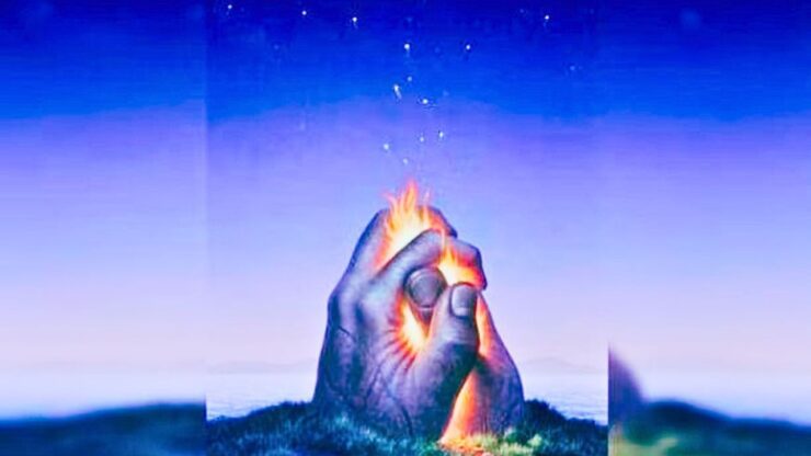 test fuoco mani montagna